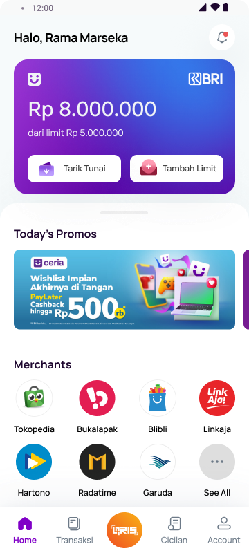 Consumer Lending home screen